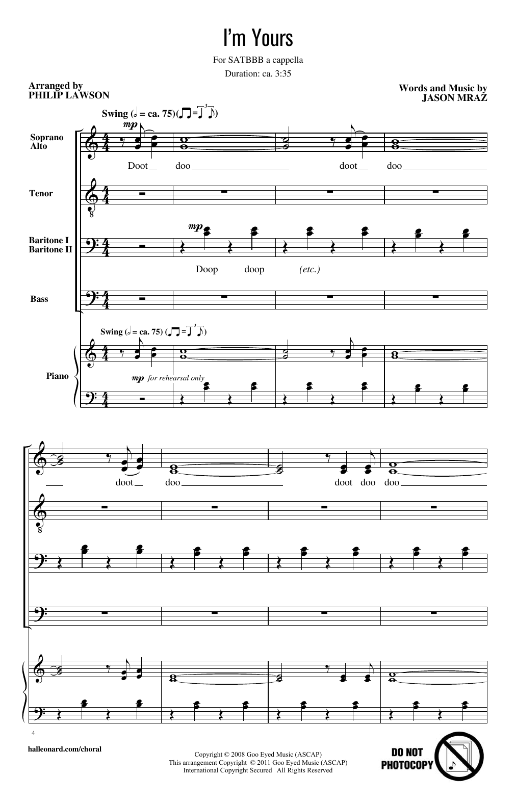 Philip Lawson I'm Yours sheet music notes and chords. Download Printable PDF.