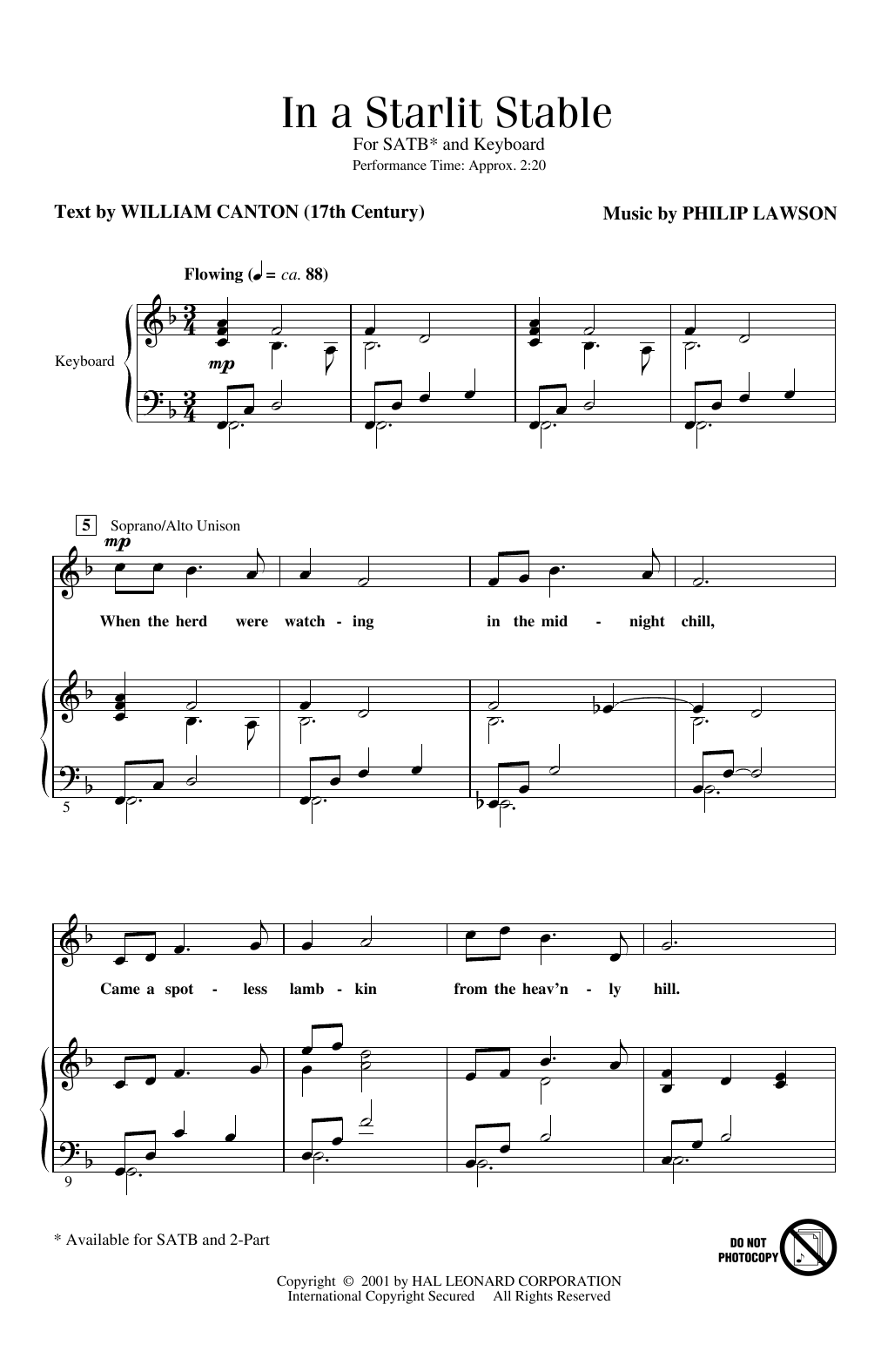 Learn to play Philip Lawson In A Starlit Stable sheet music for 2-Part Choir in minutes. Price: 3.9900$ Philip Lawson In A Starlit Stable sheet music notes and chords arranged for 2-Part Choir