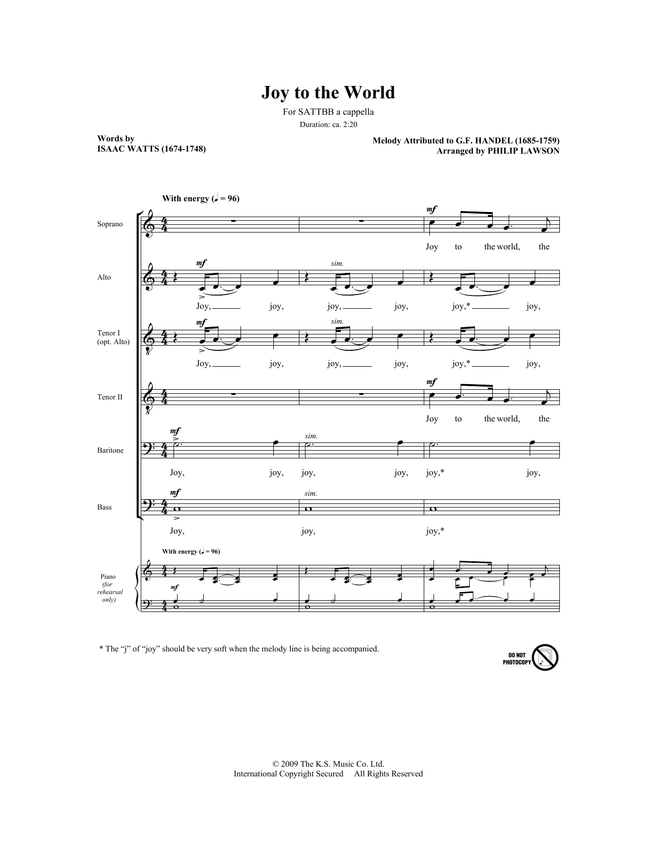 Learn to play Philip Lawson Joy To The World sheet music for SATB Choir in minutes. Price: 3.9900$ Philip Lawson Joy To The World sheet music notes and chords arranged for SATB Choir