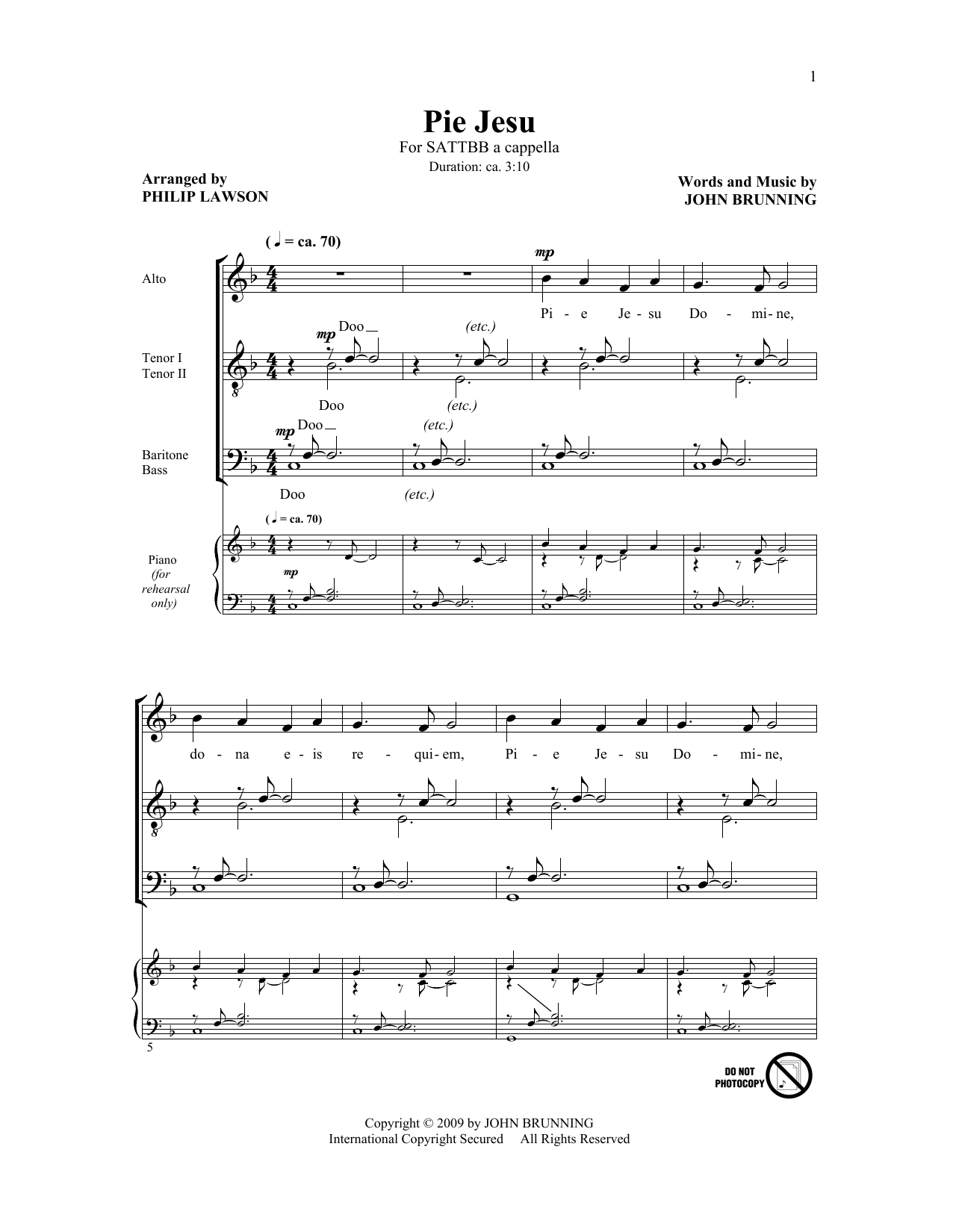 John Brunning Pie Jesu (arr. Philip Lawson) sheet music notes and chords. Download Printable PDF.