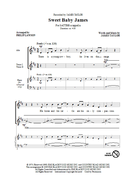 James Taylor Sweet Baby James (arr. Philip Lawson) sheet music notes and chords. Download Printable PDF.