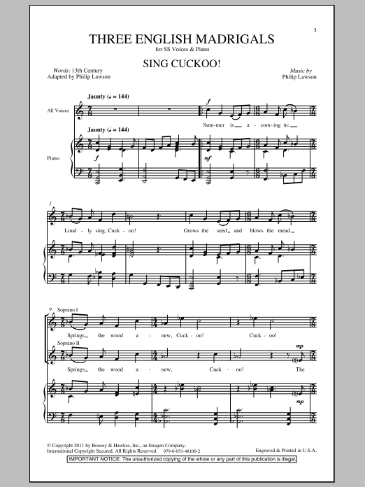 Philip Lawson Three English Madrigals sheet music notes and chords. Download Printable PDF.