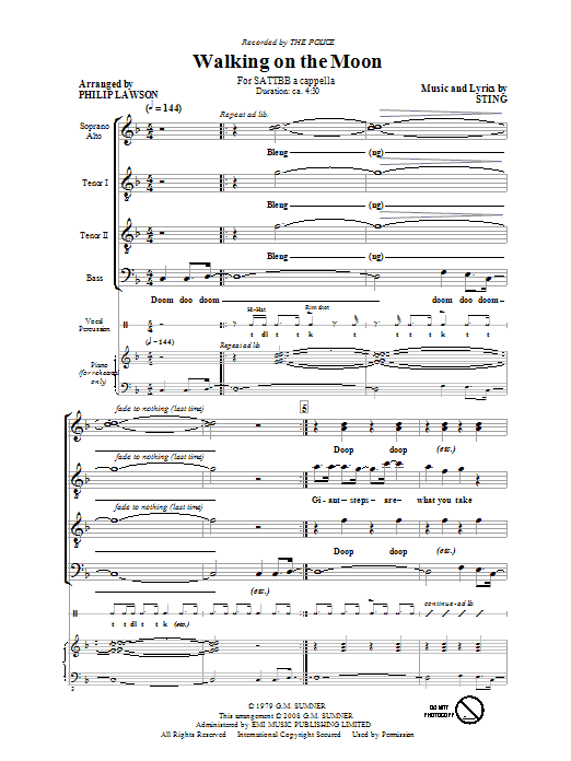 The Police Walking On The Moon (arr. The Police) sheet music notes and chords arranged for SATB Choir