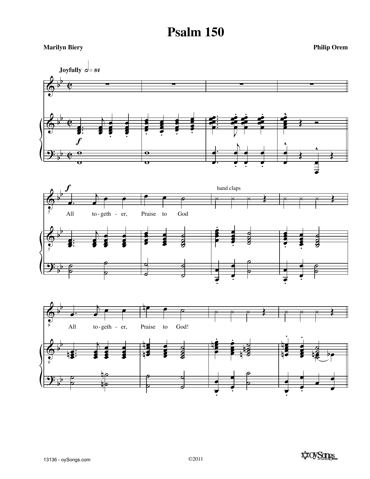 Philip Orem Psalm 150 sheet music notes and chords. Download Printable PDF.