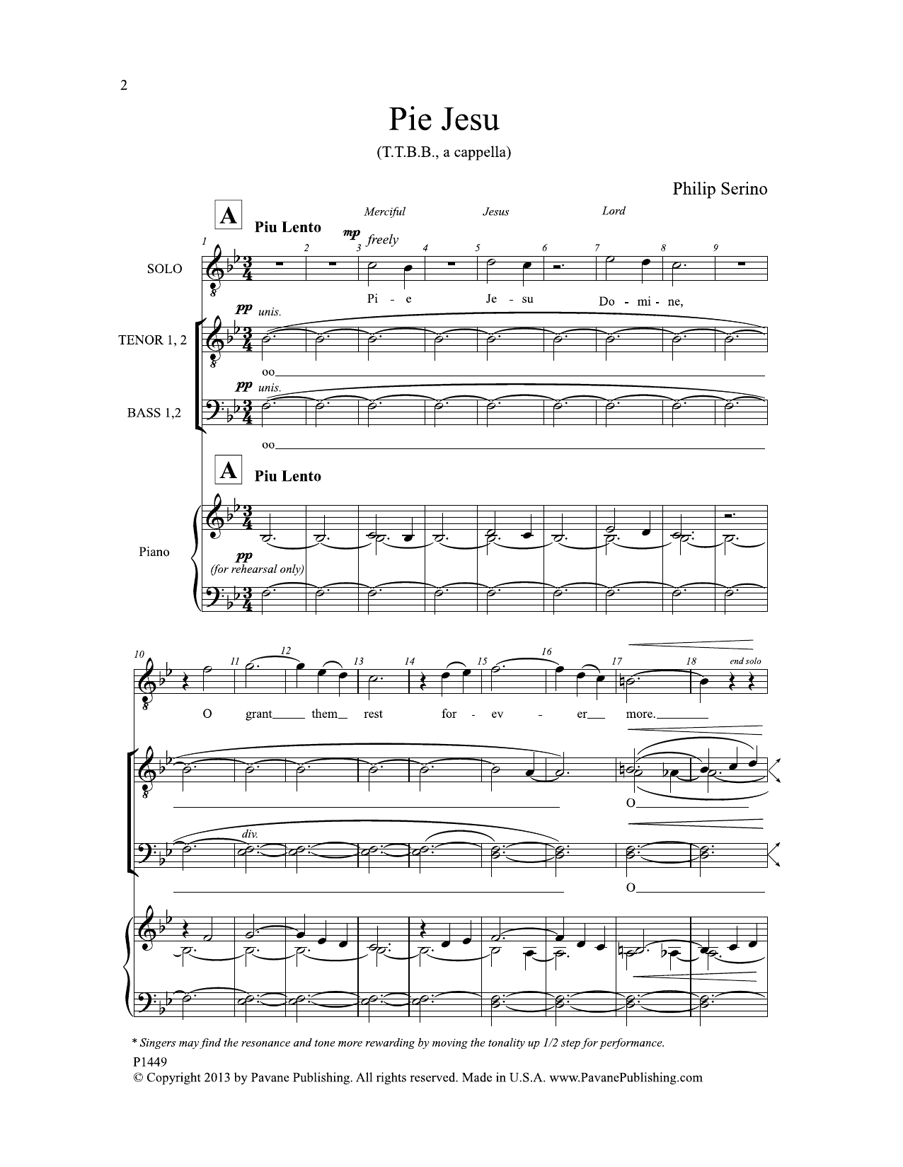 Philip Serino Pie Jesu sheet music notes and chords. Download Printable PDF.