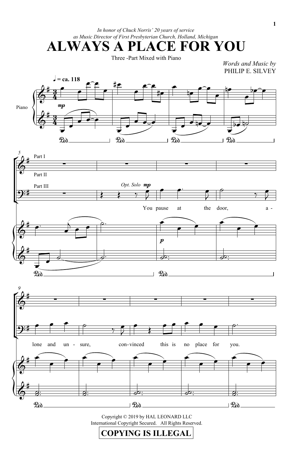 Learn to play Philip Silvey Always A Place For You sheet music for 3-Part Mixed Choir in minutes. Price: 3.9900$ Philip Silvey Always A Place For You sheet music notes and chords arranged for 3-Part Mixed Choir