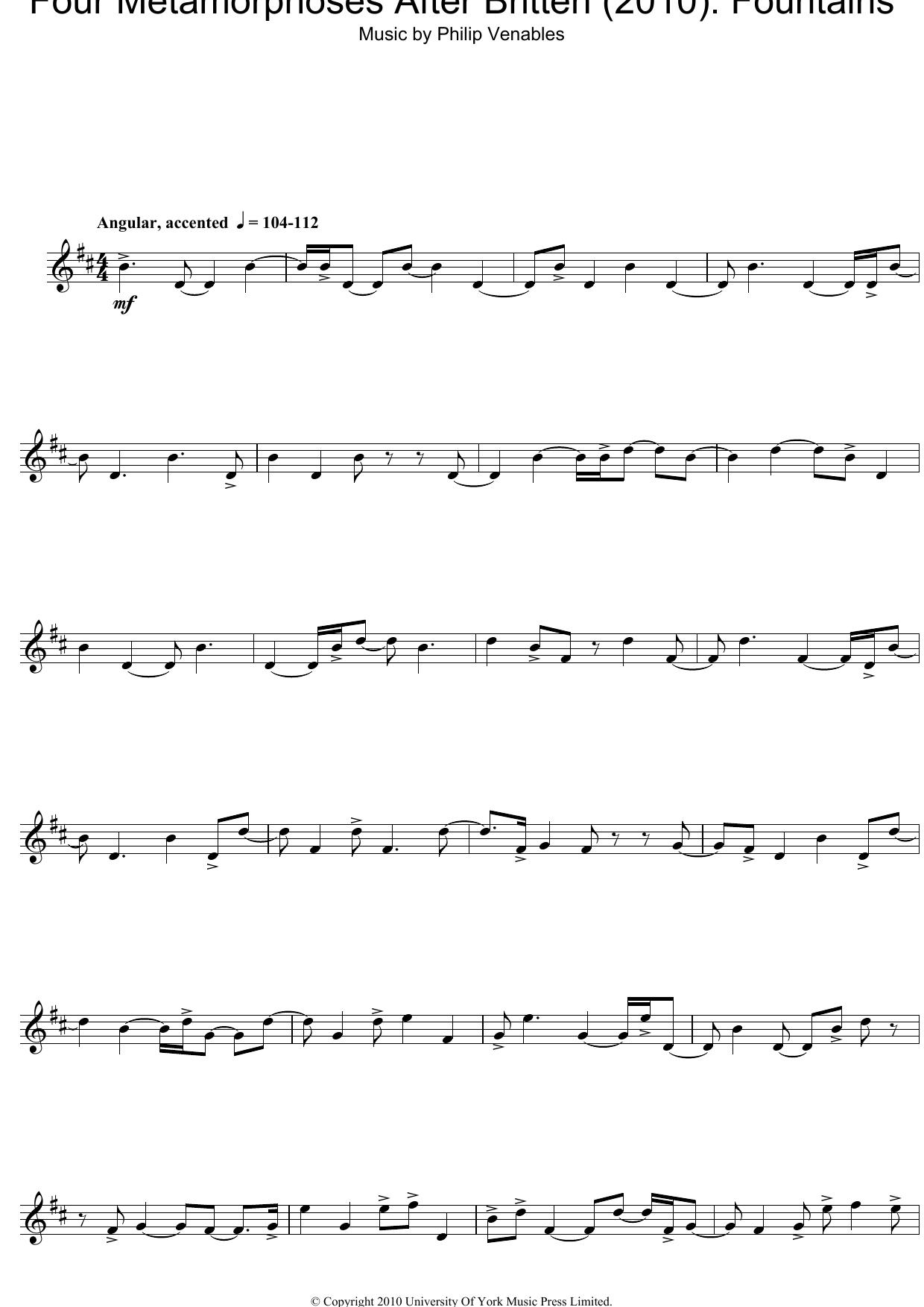 Learn to play Philip Venables Four Metamorphoses After Britten (2010): Fountains sheet music for Oboe Solo in minutes. Price: 5.9900$ Philip Venables Four Metamorphoses After Britten (2010): Fountains sheet music notes and chords. Download Printable PDF.