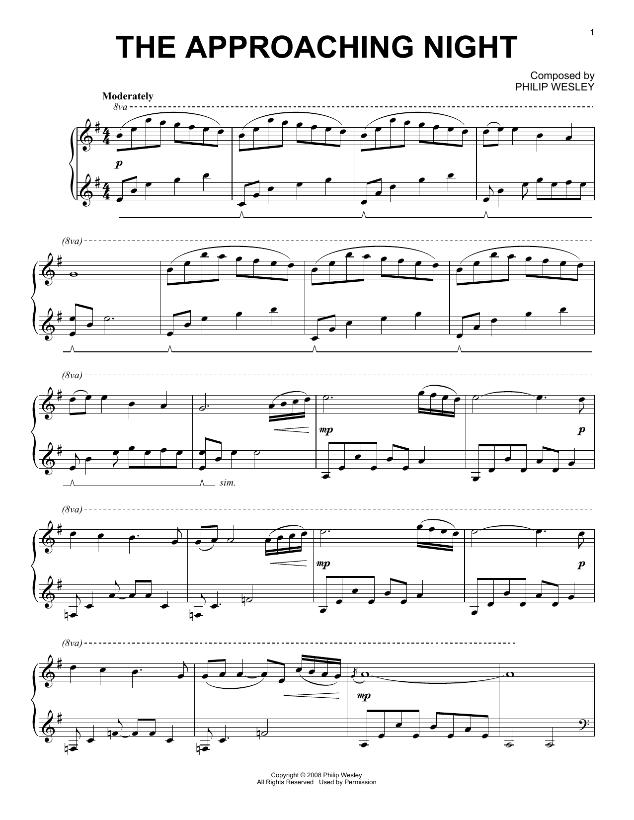 Philip Wesley The Approaching Night sheet music notes and chords. Download Printable PDF.