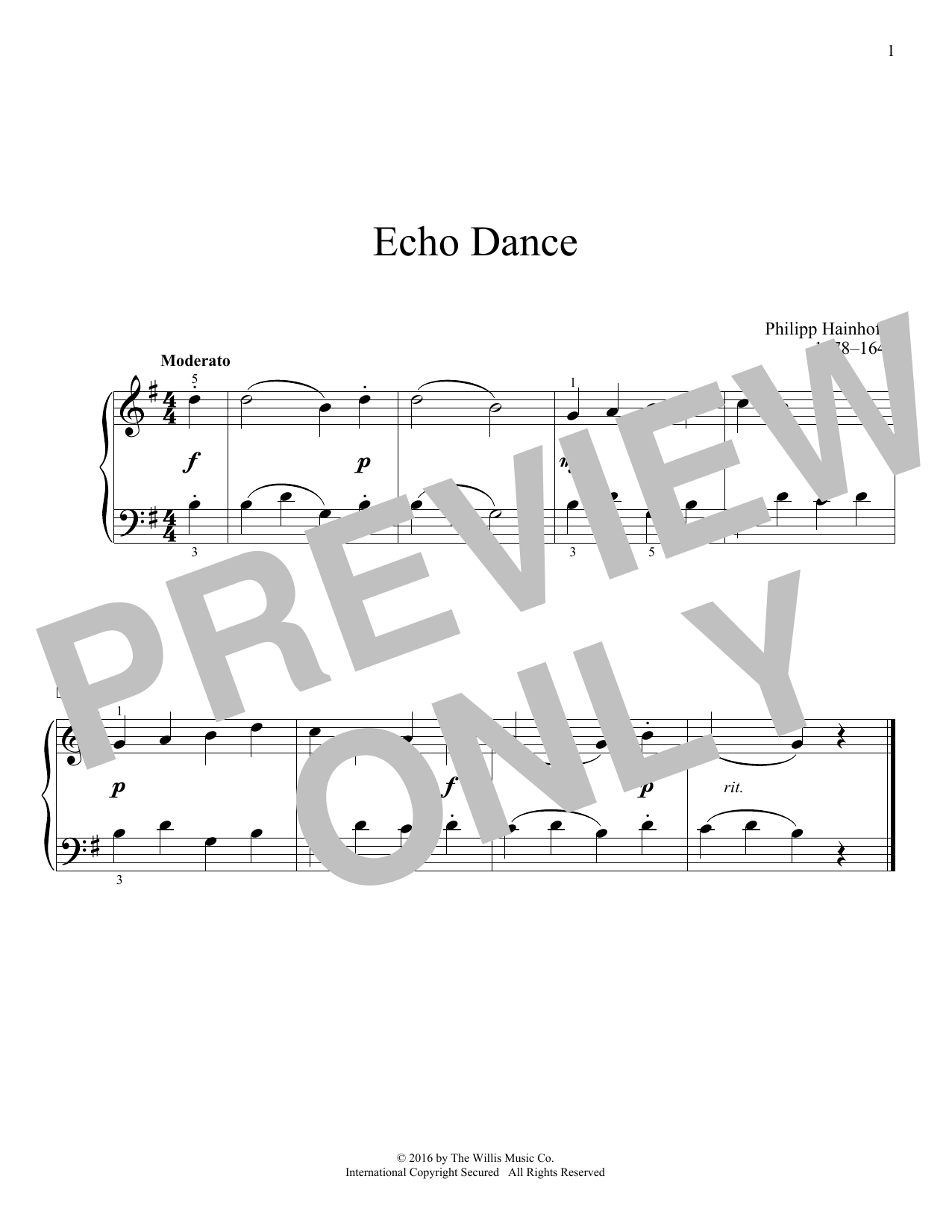 Philipp Hainhofer Echo Dance sheet music notes and chords. Download Printable PDF.