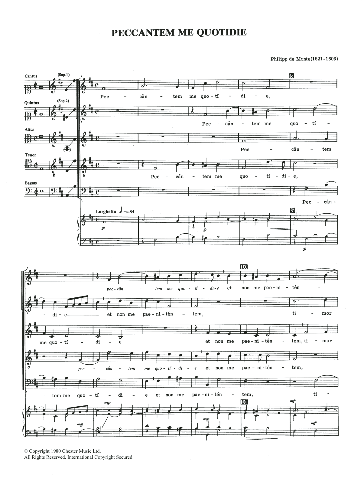 Learn to play Philippe de Monte Peccantem Me Quotidie sheet music for SATB Choir in minutes. Philippe de Monte Peccantem Me Quotidie sheet music notes and chords. Download Printable PDF.