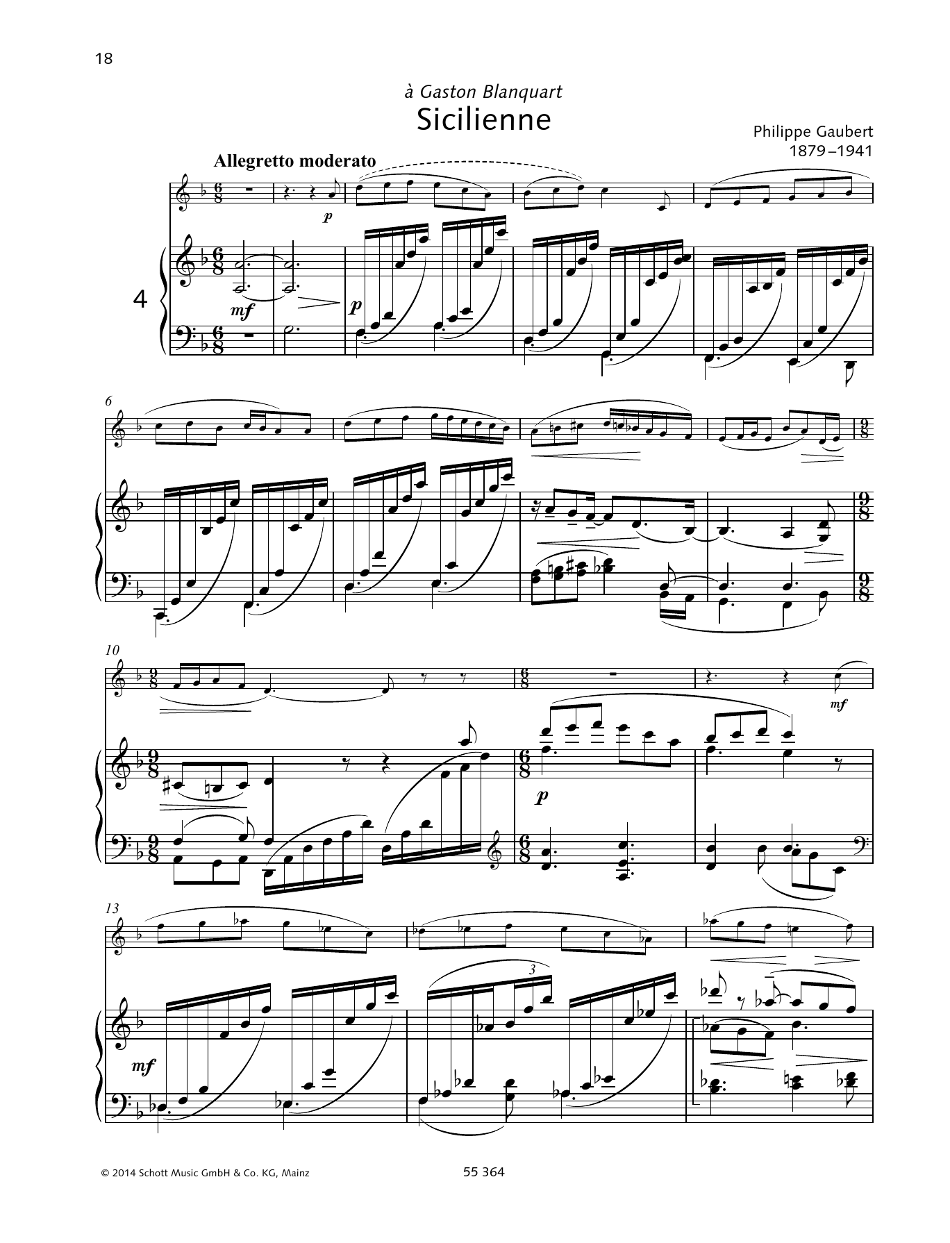 Philippe Gaubert Sicilienne sheet music notes and chords. Download Printable PDF.