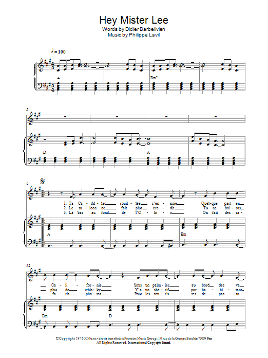Learn to play Philippe Lavil Hey Mister Lee sheet music for Piano & Vocal in minutes. Price: 6.9900$ Philippe Lavil Hey Mister Lee sheet music notes and chords arranged for Piano & Vocal