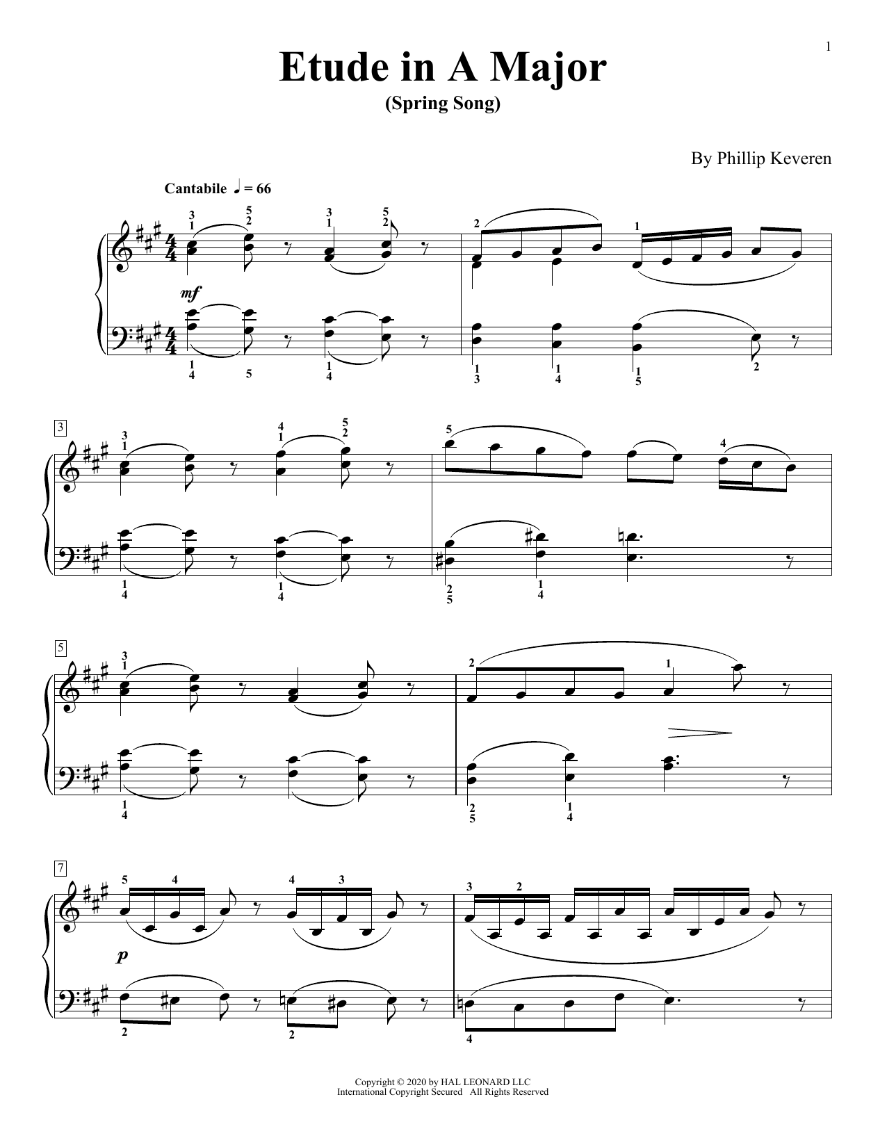 Phillip Keveren Etude In A Major (Spring Song) sheet music notes and chords. Download Printable PDF.