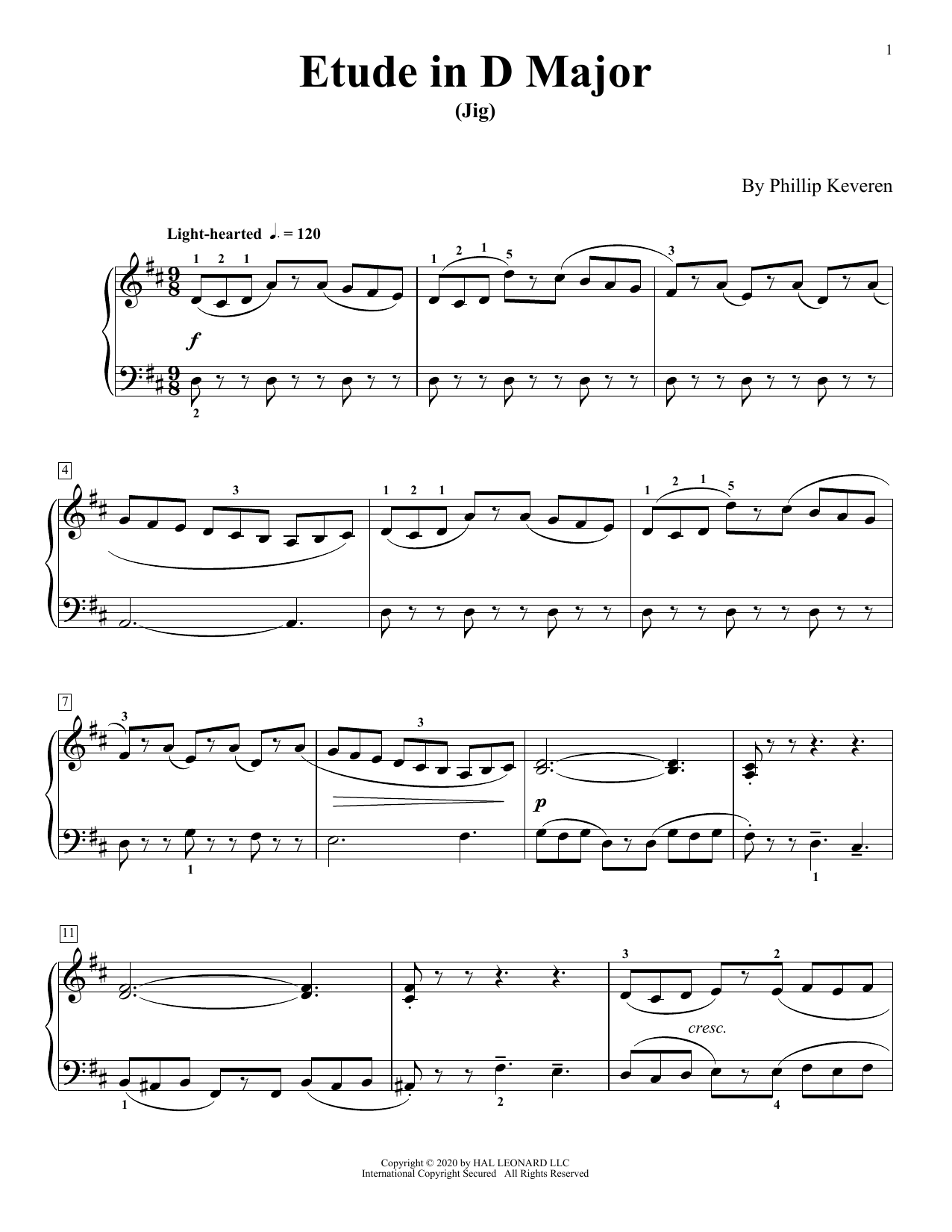 Phillip Keveren Etude In D Major (Jig) sheet music notes and chords. Download Printable PDF.