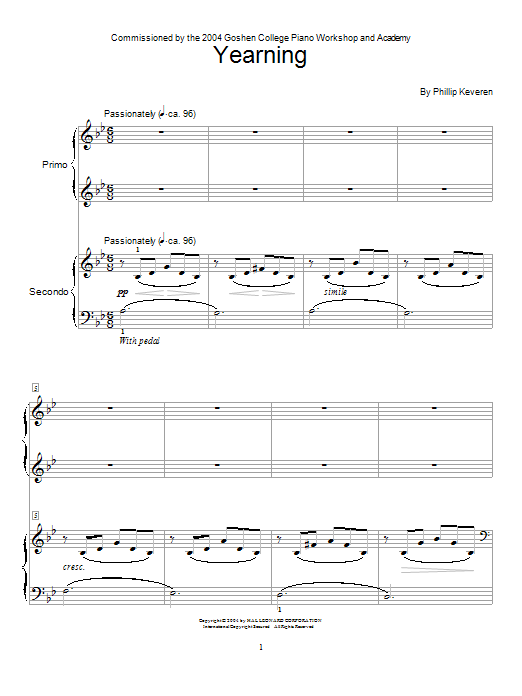 Phillip Keveren Yearning sheet music notes and chords - Download Printable PDF and start playing in minutes.