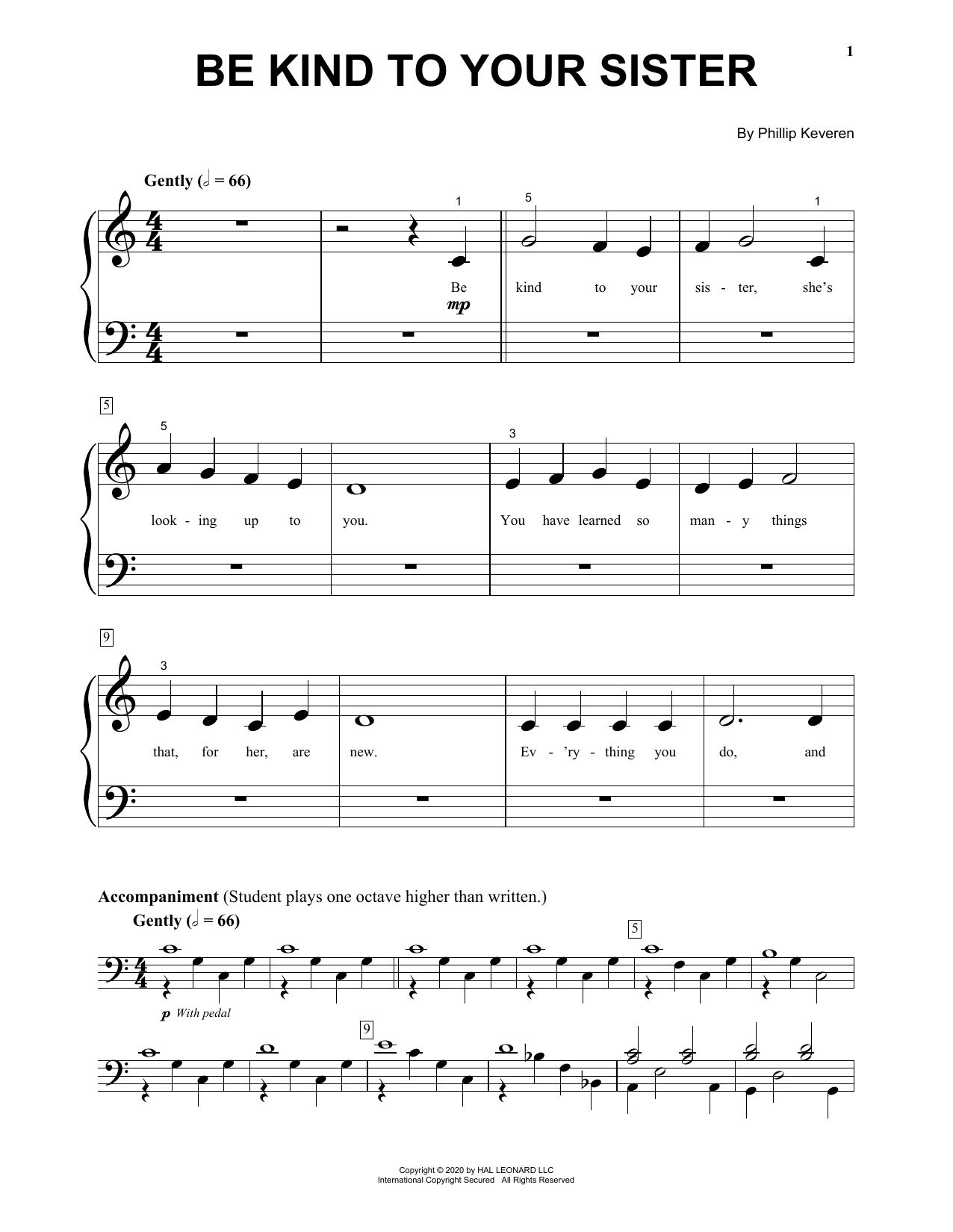 Phillip Keveren Be Kind To Your Sister sheet music notes and chords arranged for Beginning Piano Solo