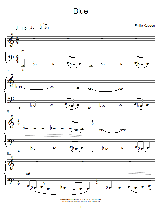 Phillip Keveren Blue sheet music notes and chords. Download Printable PDF.