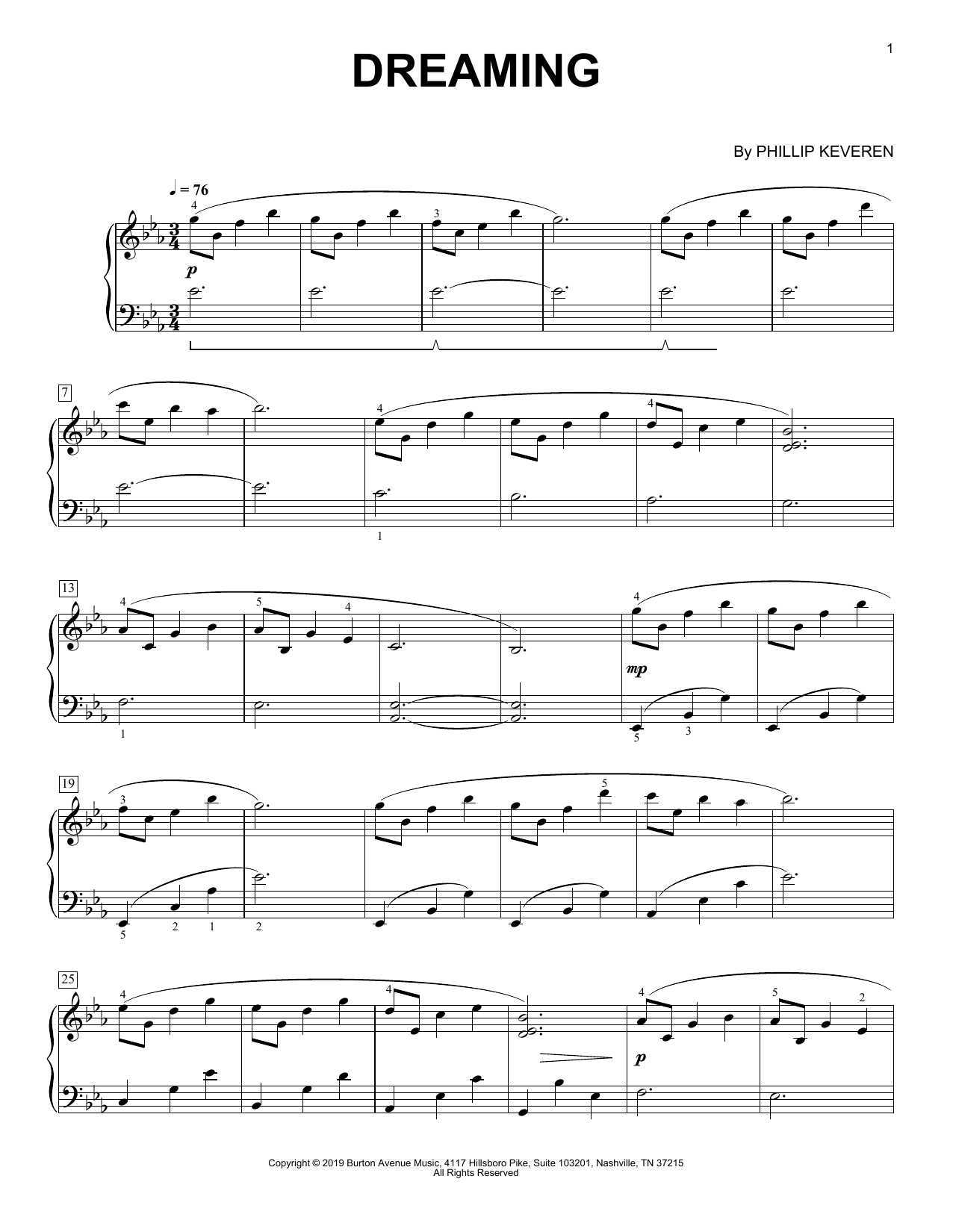 Phillip Keveren Dreaming sheet music notes and chords. Download Printable PDF.