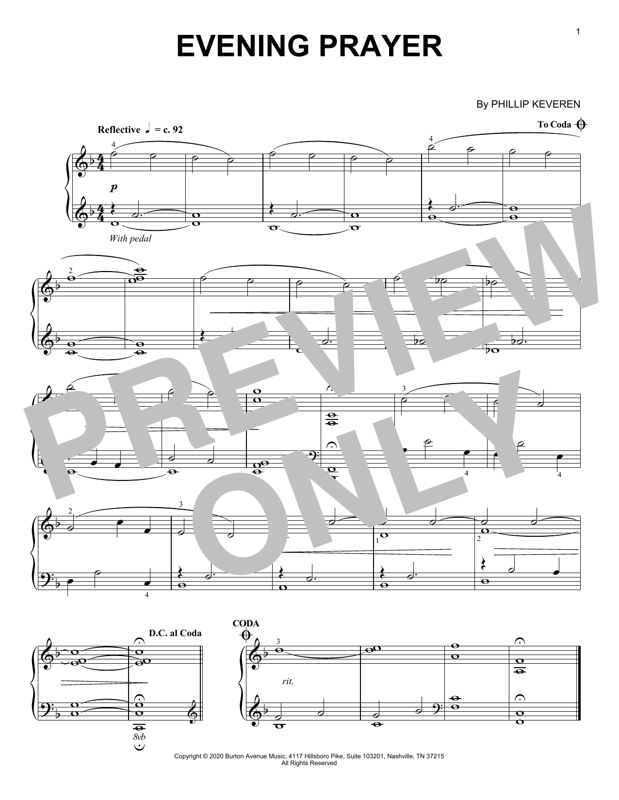 Phillip Keveren Evening Prayer sheet music notes and chords. Download Printable PDF.