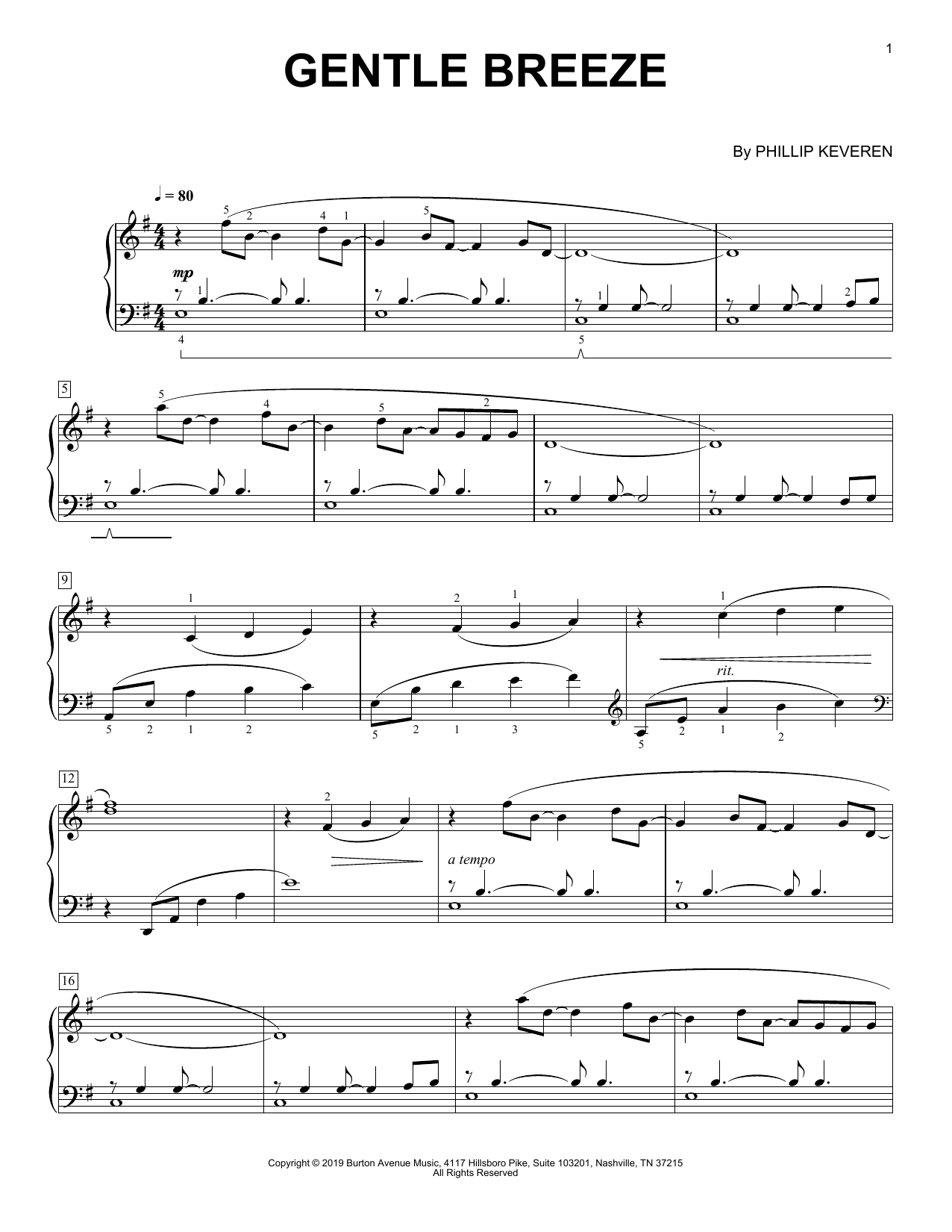 Phillip Keveren Gentle Breeze sheet music notes and chords. Download Printable PDF.