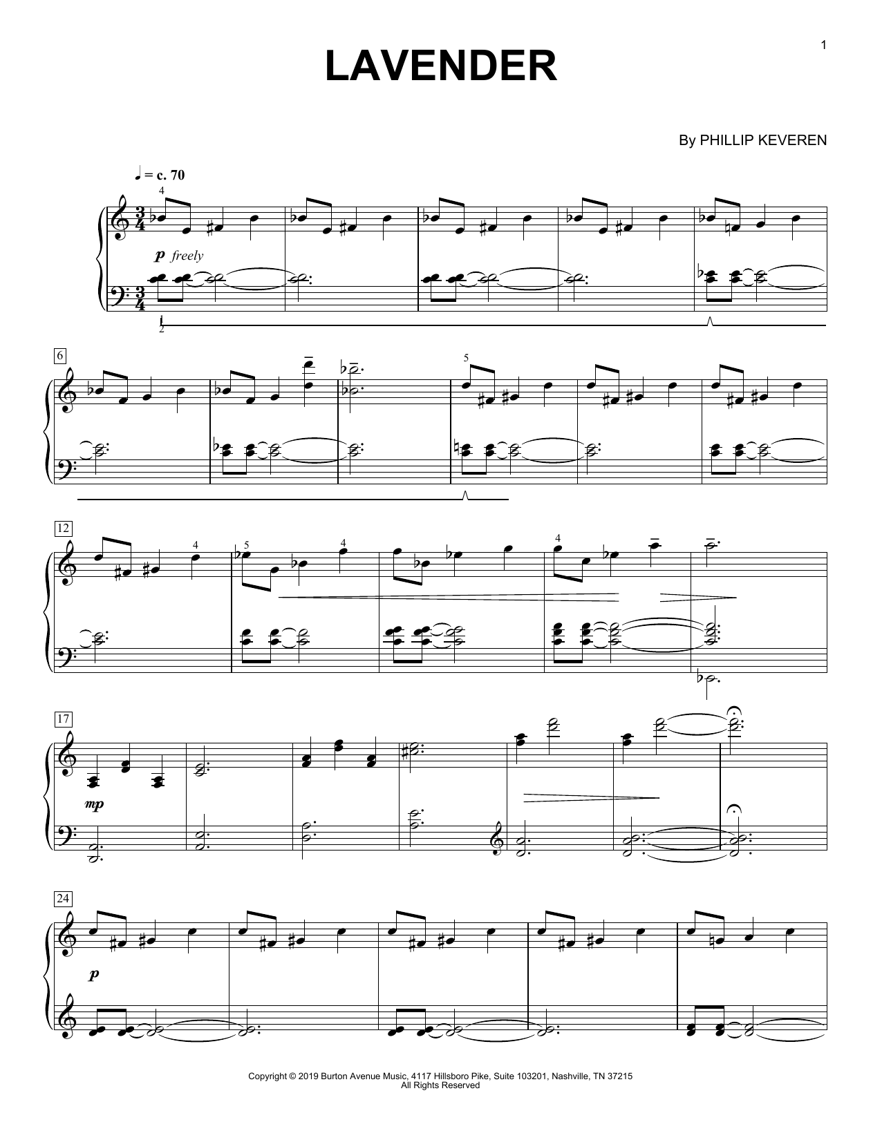 Phillip Keveren Lavender sheet music notes and chords. Download Printable PDF.