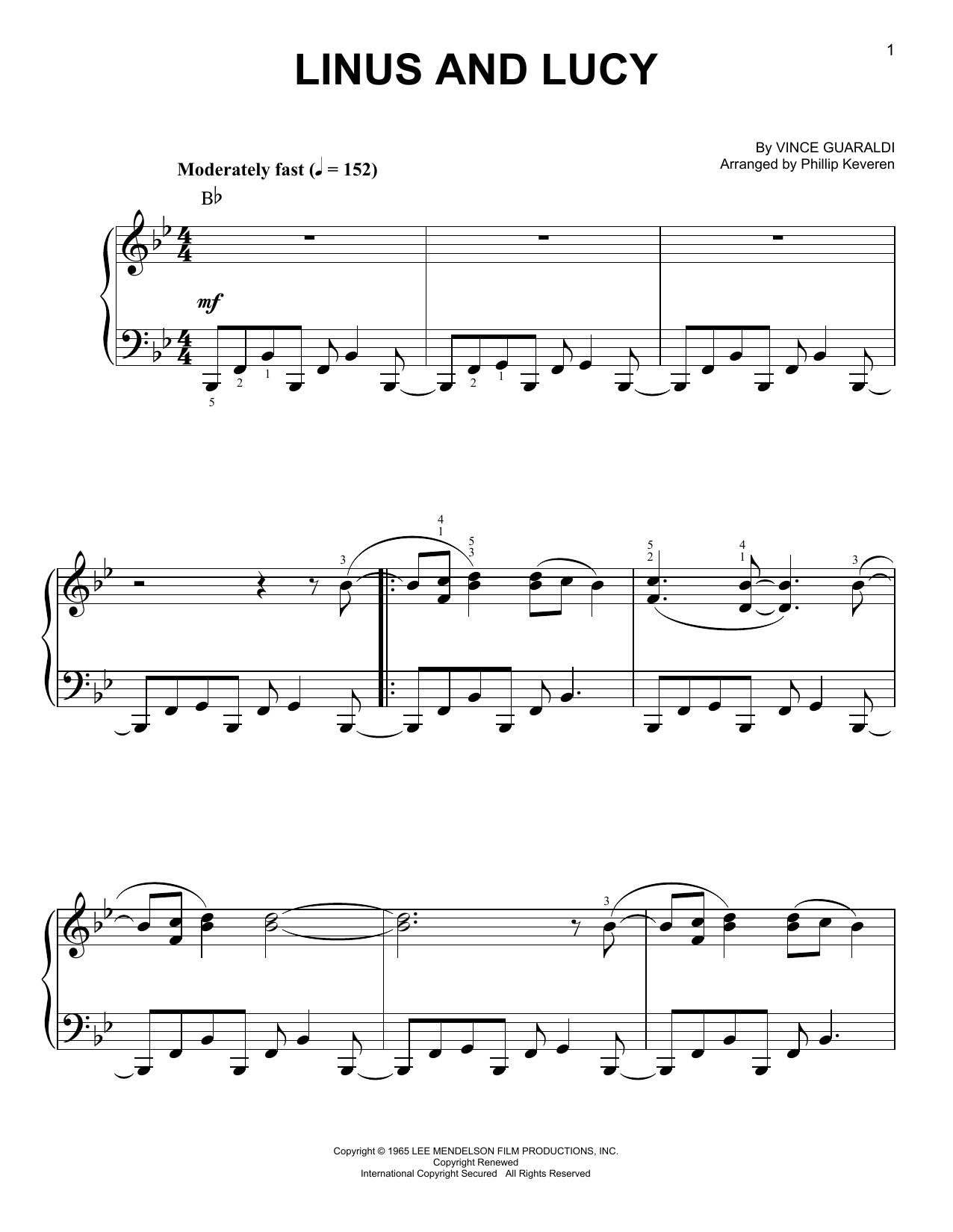 Phillip Keveren Linus And Lucy sheet music notes and chords. Download Printable PDF.