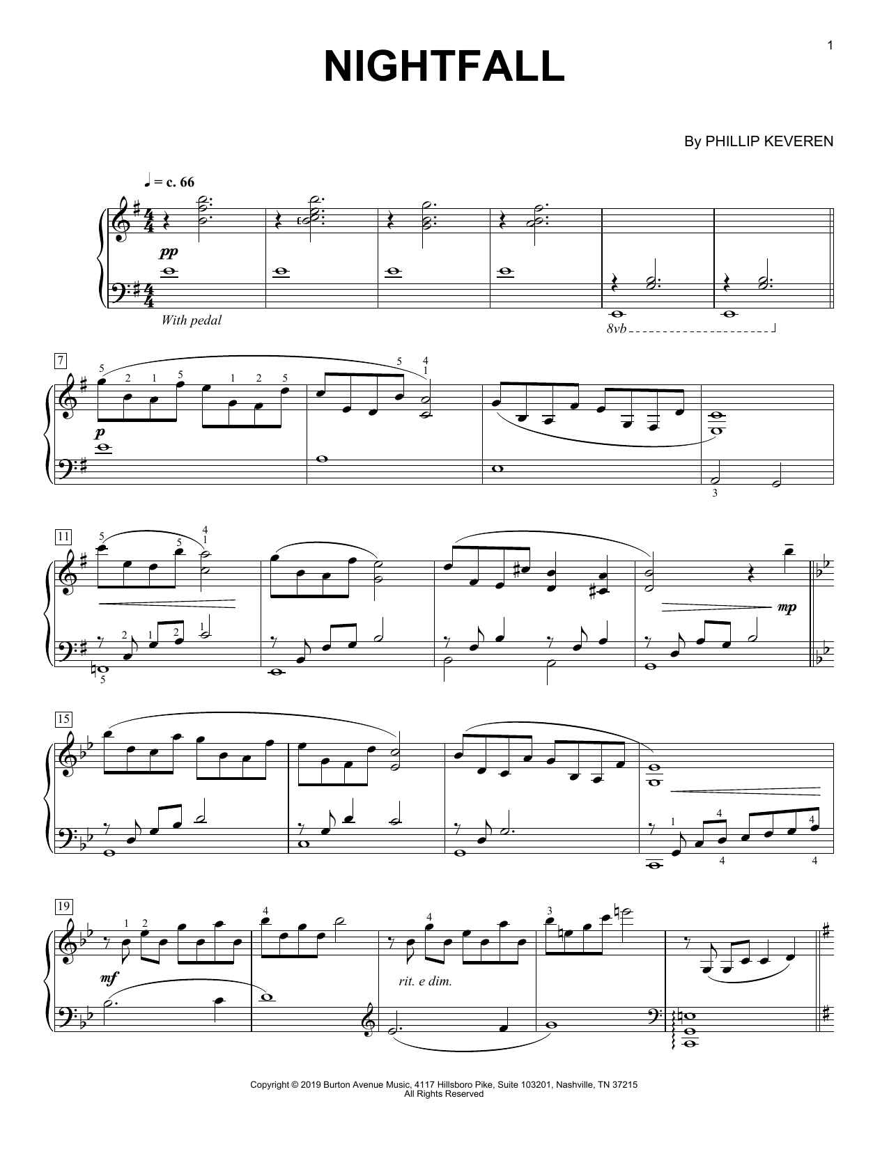 Phillip Keveren Nightfall sheet music notes and chords. Download Printable PDF.