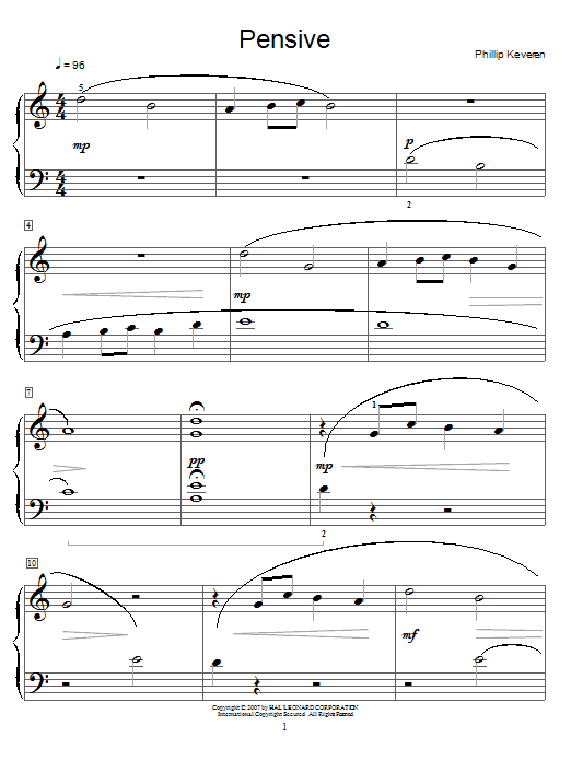 Phillip Keveren Pensive sheet music notes and chords. Download Printable PDF.