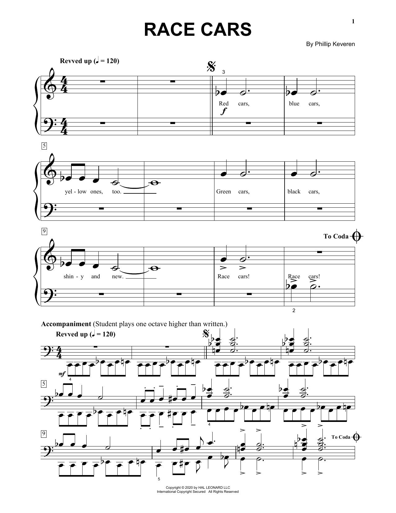 Phillip Keveren Race Cars sheet music notes and chords. Download Printable PDF.