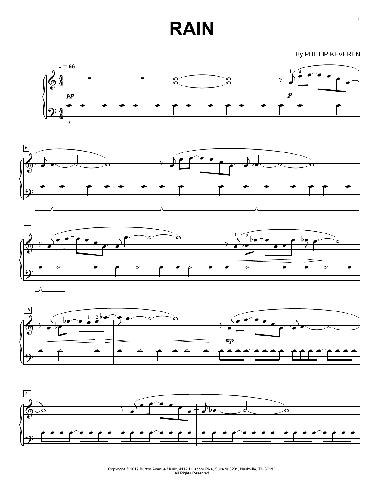 Phillip Keveren Rain sheet music notes and chords. Download Printable PDF.