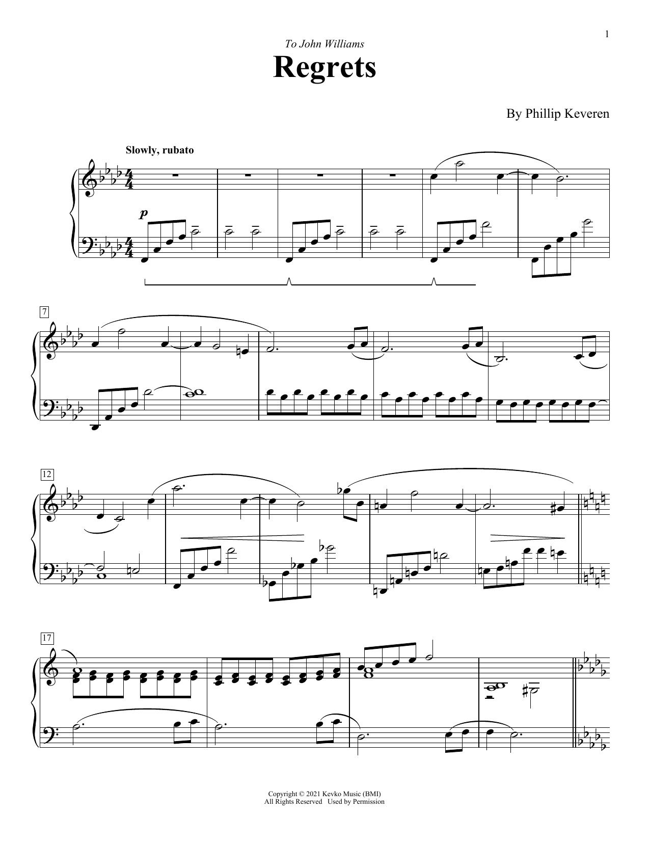 Phillip Keveren Regrets sheet music notes and chords. Download Printable PDF.