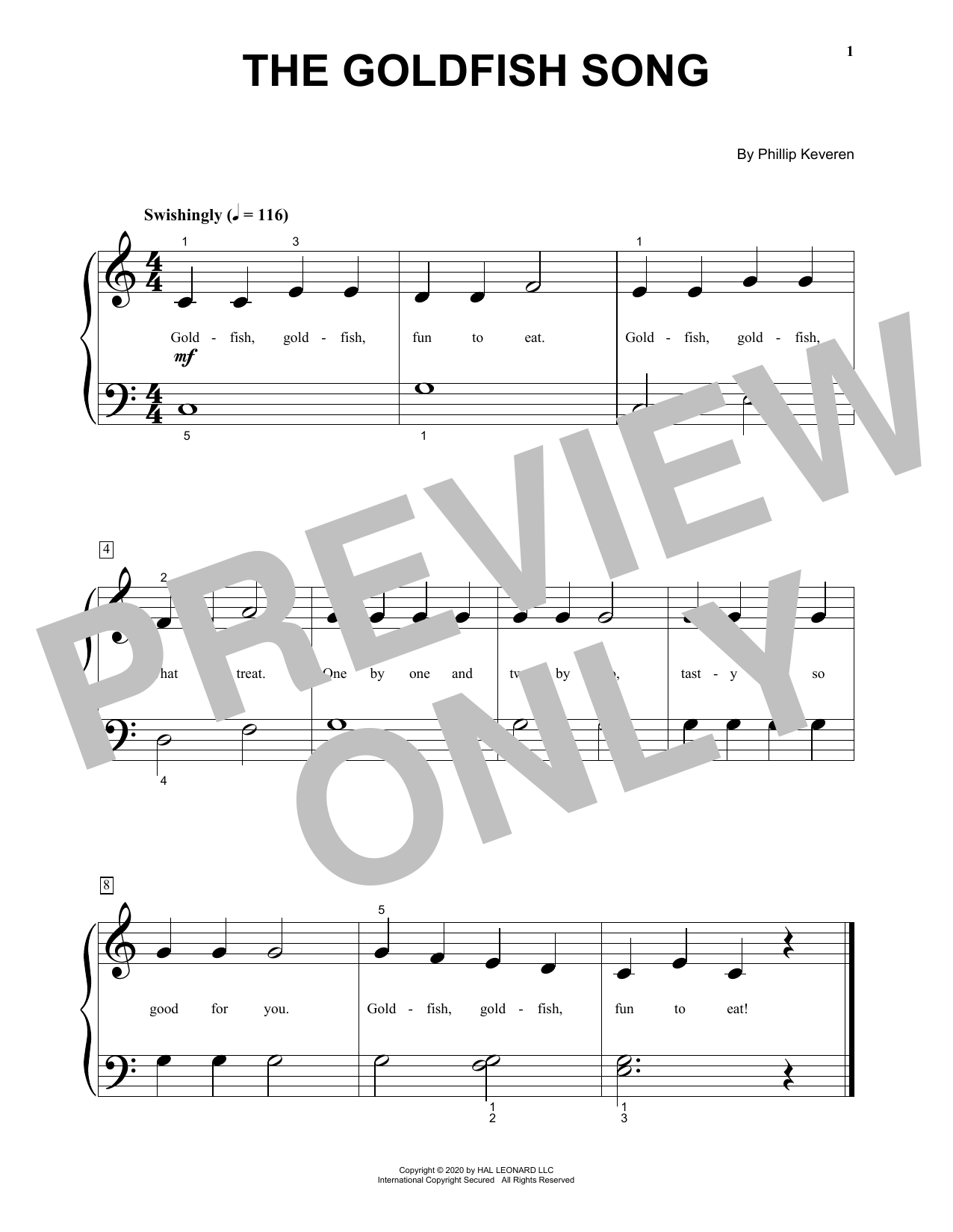 Phillip Keveren The Goldfish Song sheet music notes and chords. Download Printable PDF.