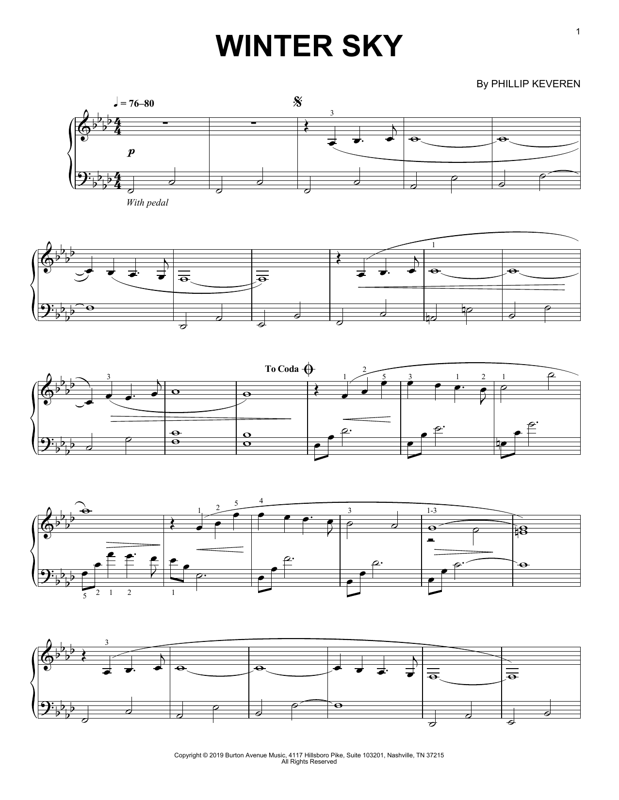 Phillip Keveren Winter Sky sheet music notes and chords. Download Printable PDF.