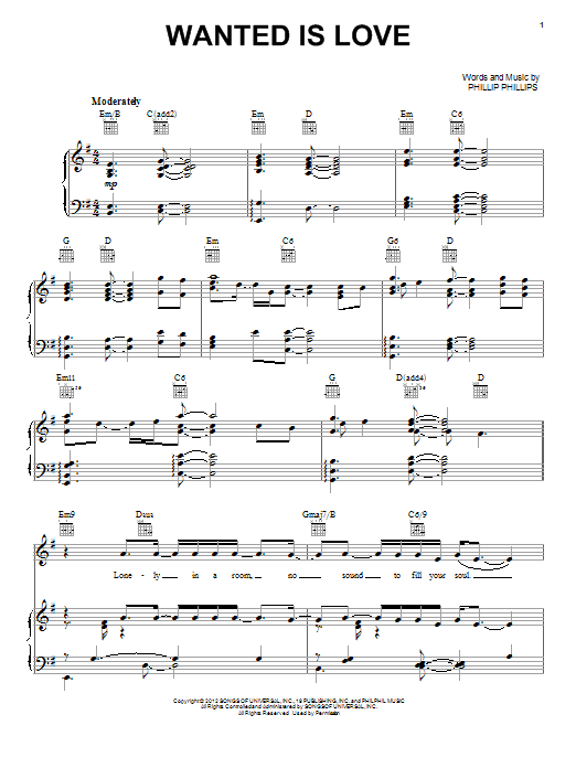 Phillip Phillips Wanted Is Love sheet music notes and chords. Download Printable PDF.