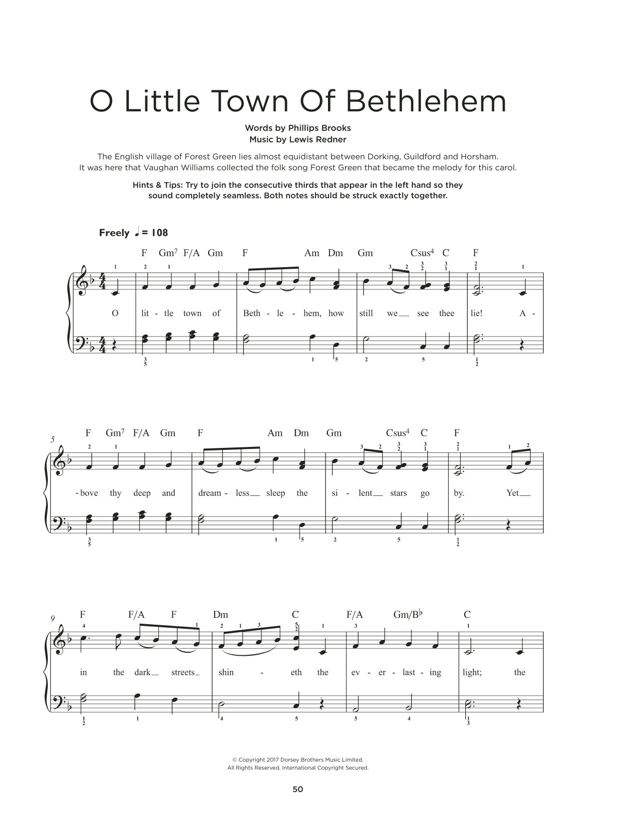 Phillips Brooks O Little Town Of Bethlehem sheet music notes and chords. Download Printable PDF.