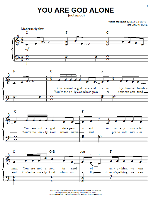 Phillips, Craig & Dean You Are God Alone (Not A God) sheet music notes and chords. Download Printable PDF.