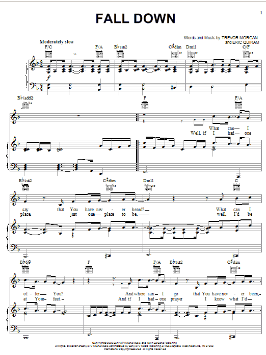 Phillips, Craig & Dean Fall Down sheet music notes and chords. Download Printable PDF.