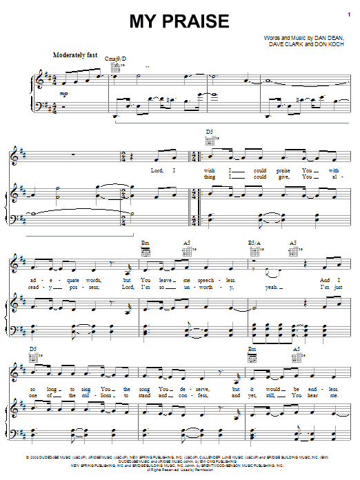 Phillips, Craig & Dean My Praise sheet music notes and chords. Download Printable PDF.