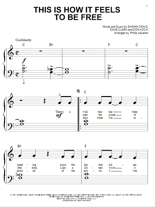 Phillips, Craig & Dean This Is How It Feels To Be Free sheet music notes and chords arranged for Big Note Piano