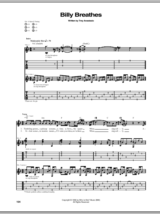 Phish Billy Breathes sheet music notes and chords. Download Printable PDF.