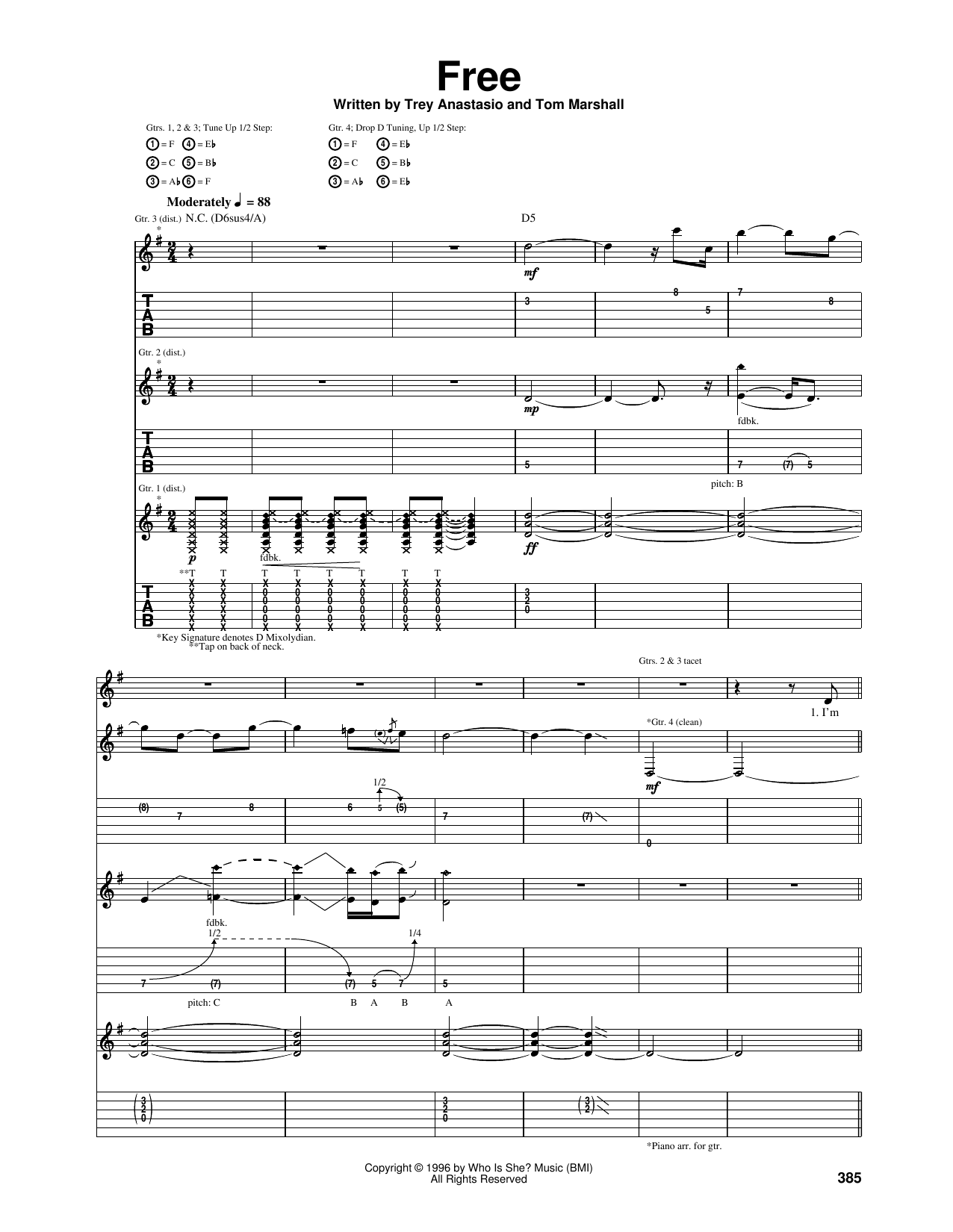 Phish Free sheet music notes and chords. Download Printable PDF.