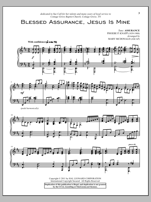 Download Phoebe Palmer Knapp Blessed Assurance Sheet Music And Pdf Chords Super Easy Piano