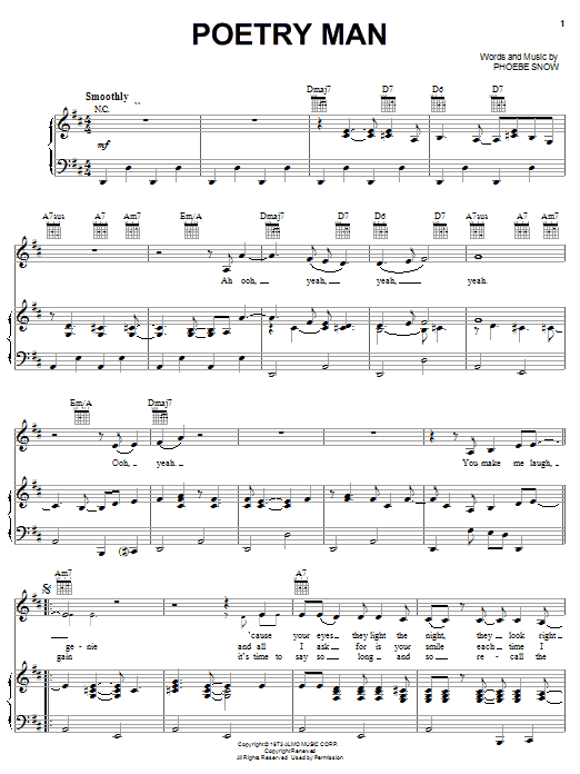 Phoebe Snow Poetry Man sheet music notes and chords. Download Printable PDF.