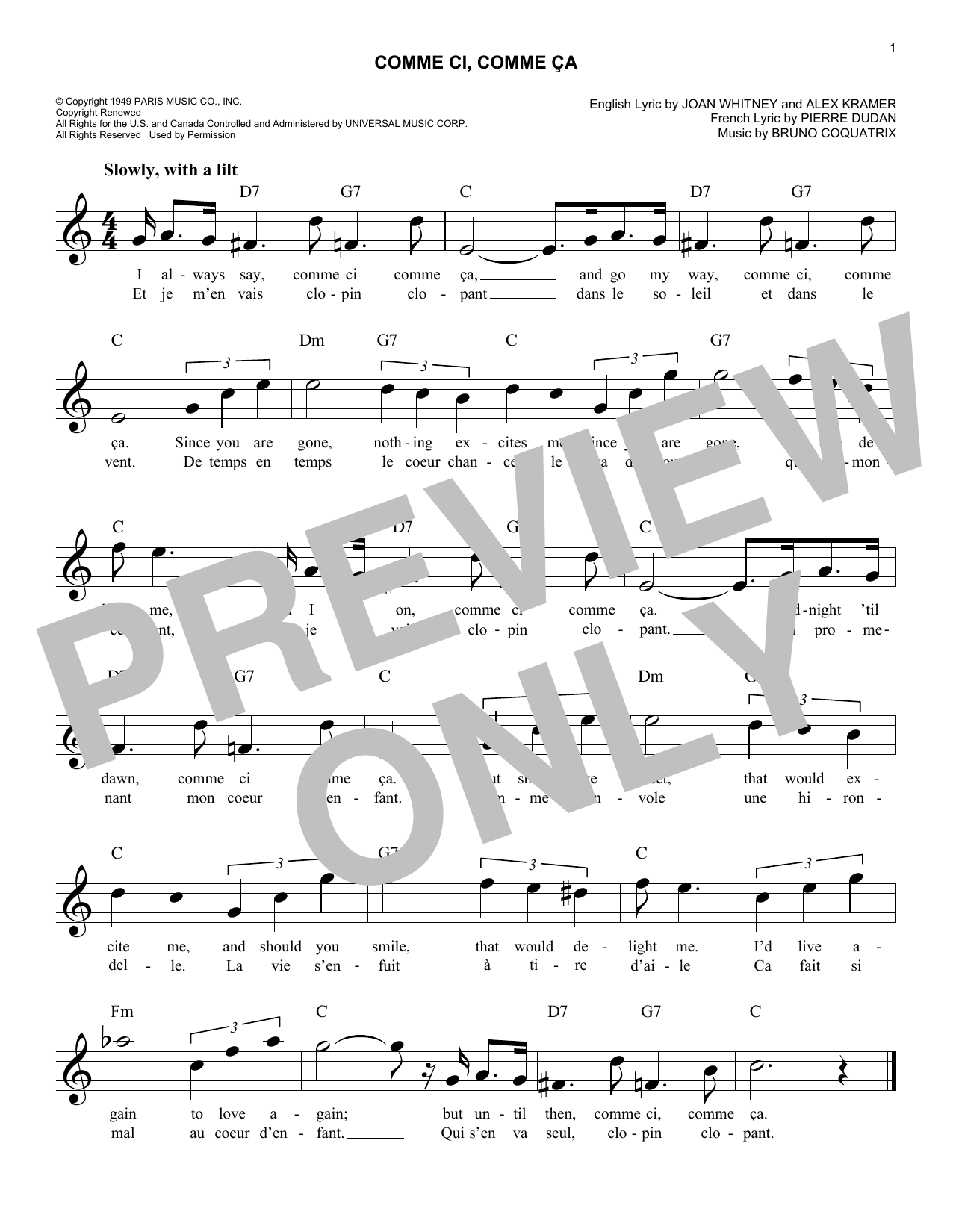 Learn to play Pierre Dudan (orig. French) Comme Ci, Comme Ca sheet music for Easy Lead Sheet / Fake Book in minutes. Price: 5.9900$ Pierre Dudan (orig. French) Comme Ci, Comme Ca sheet music notes and chords arranged for Easy Lead Sheet / Fake Book