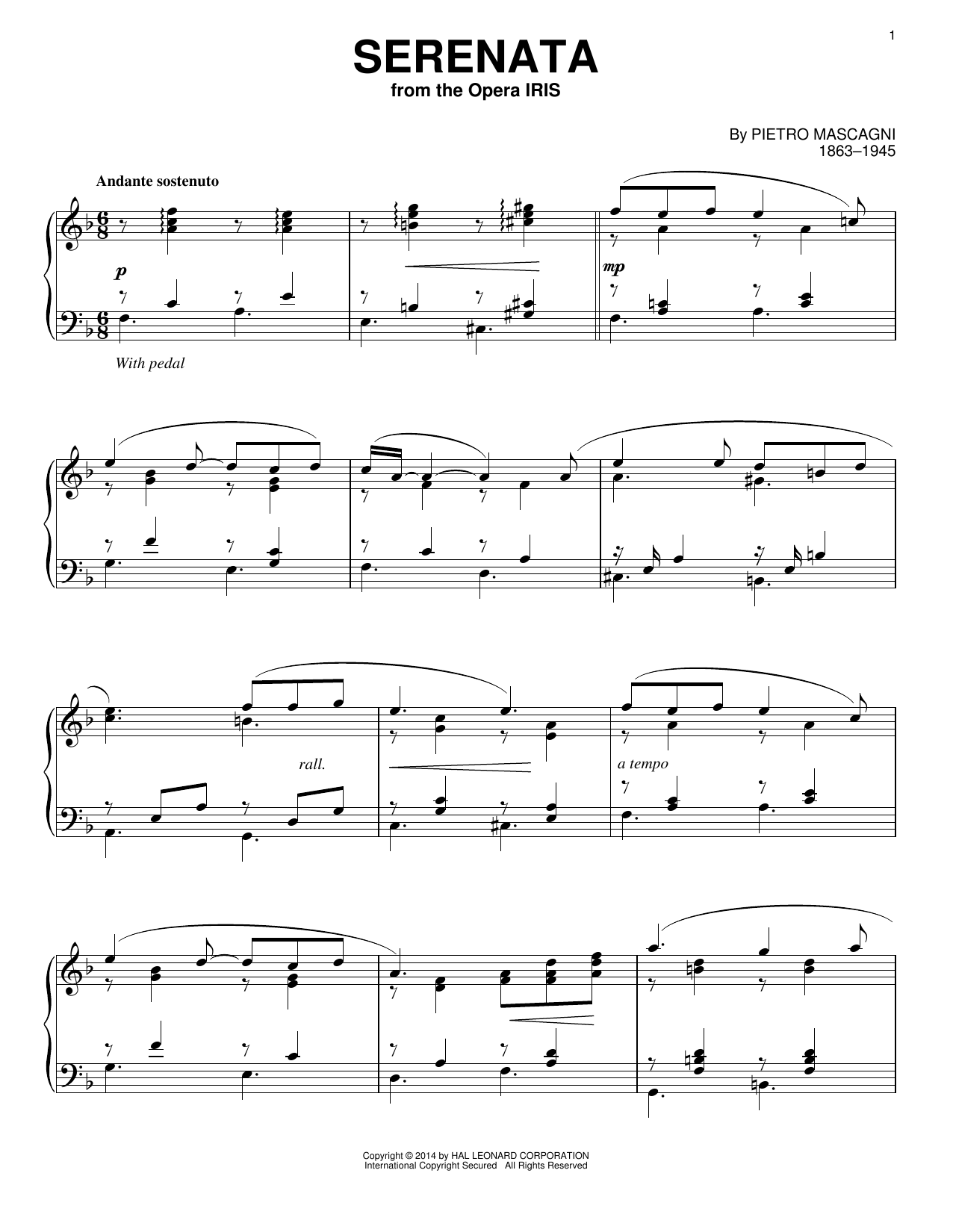 Pietro Mascagni Serenata sheet music notes and chords. Download Printable PDF.