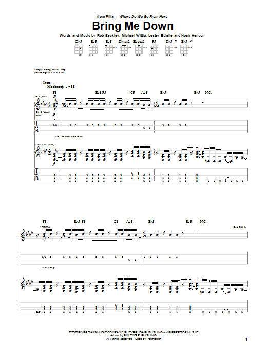 Pillar Bring Me Down sheet music notes and chords. Download Printable PDF.