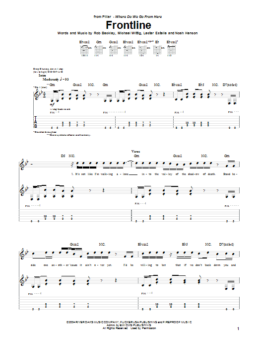 Pillar Frontline sheet music notes and chords. Download Printable PDF.