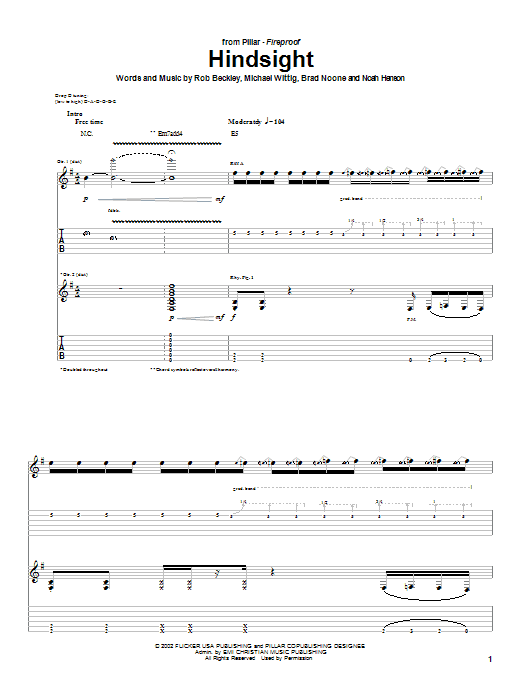 Pillar Hindsight sheet music notes and chords. Download Printable PDF.