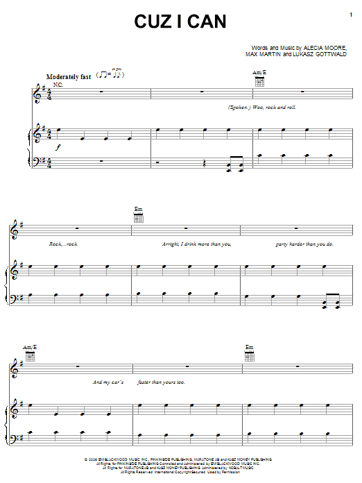 Pink Cuz I Can sheet music notes and chords. Download Printable PDF.