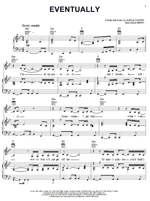 Pink Eventually sheet music notes and chords. Download Printable PDF.
